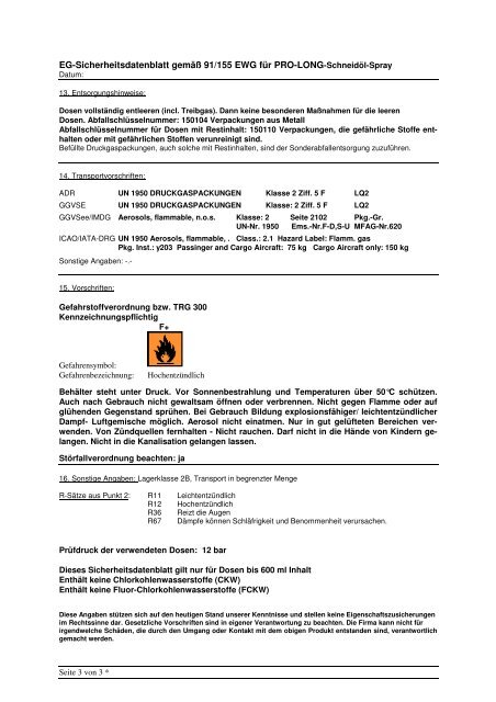 EG-Sicherheitsdatenblatt - Pro-Long Schmierstoffe Vertriebs GmbH