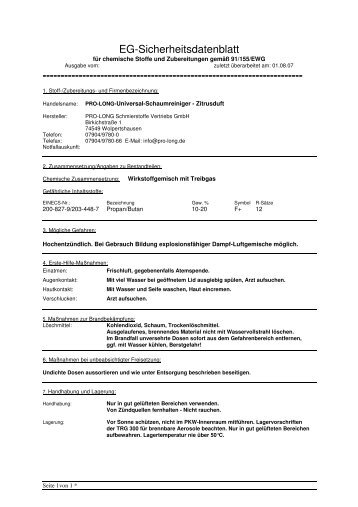 EG-Sicherheitsdatenblatt - Pro-Long Schmierstoffe Vertriebs GmbH