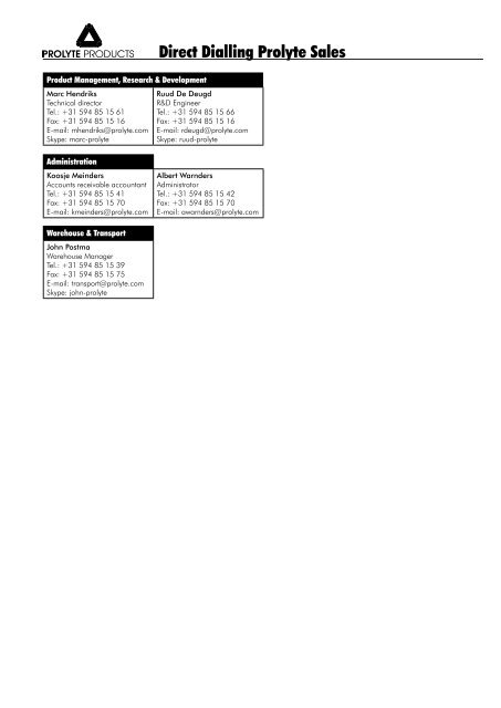 Direct Dialling Prolyte Sales