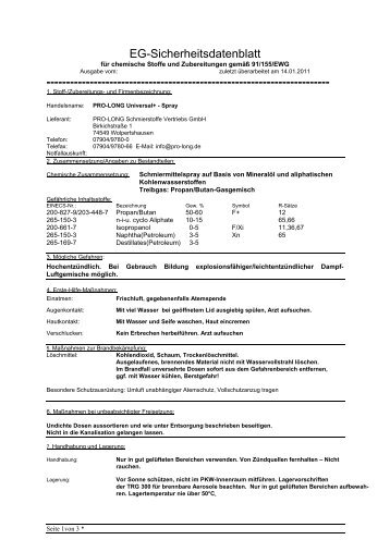 EG-Sicherheitsdatenblatt - Pro-Long Schmierstoffe Vertriebs GmbH