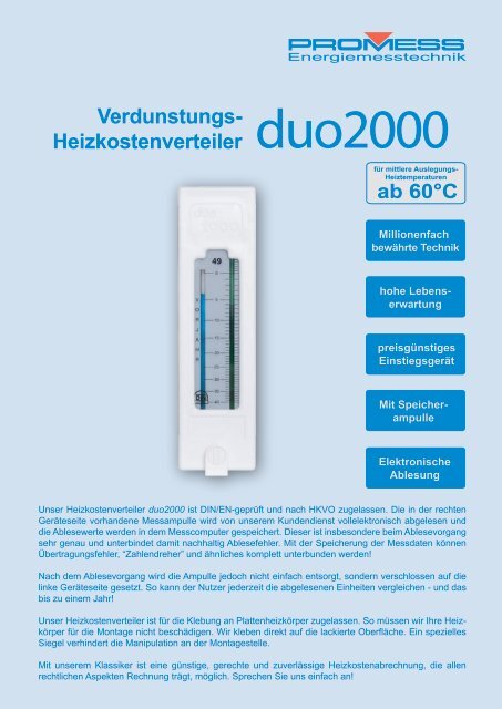 Verdunstungs- Heizkostenverteiler duo2000 - PROMESS GmbH