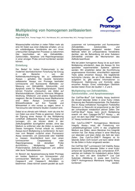 Multiplexing von homogenen zellbasierten Assays - Promega