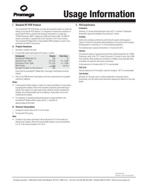 AccessQuick(TM) RT-PCR System Product Information ... - Promega