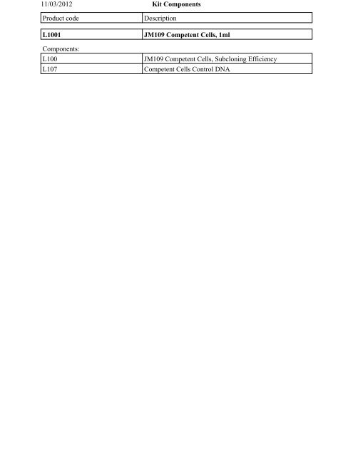 L100 JM109 Competent  - Promega