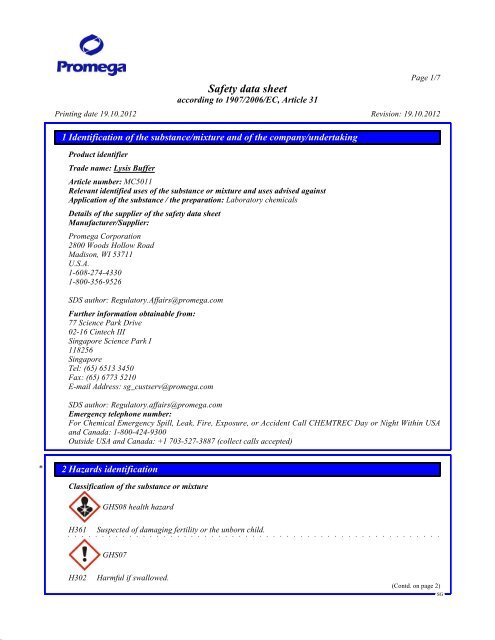 Kit components 10/19/2012 Product code Description ... - Promega