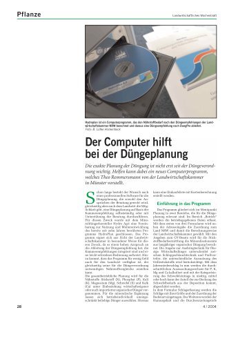 Computer hilft bei der Düngeplanung, Landwirtschaftliches ...