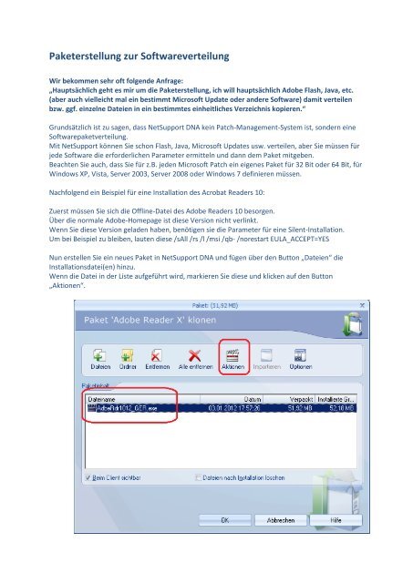 Paketerstellung zur Softwareverteilung mit NetSupport DNA
