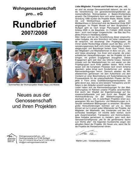 Rundbrief 2007 - PRO-Wohngenossenschaft