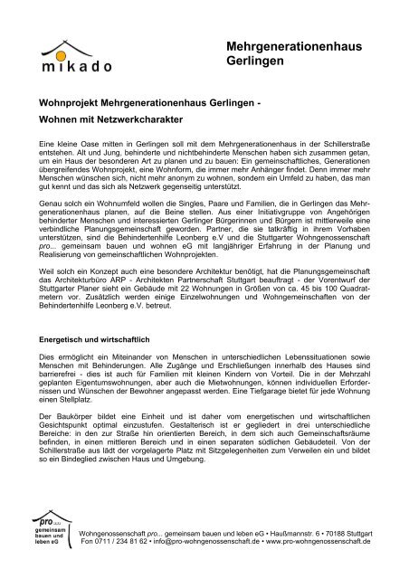 Mehrgenerationenhaus Gerlingen - PRO-Wohngenossenschaft