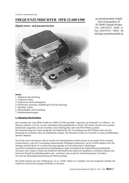 FREQUENZUMRICHTER MFR 22-600/1500 - PS Antriebstechnik