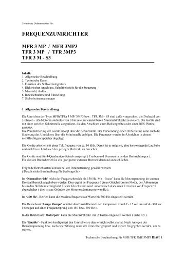 Technische Dokumentation/Bedienungsanleitung MFR 3 MP / 3MP3