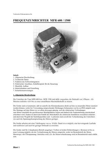 Bedienungsanleitung MFR 600 / 1500 - PS Antriebstechnik