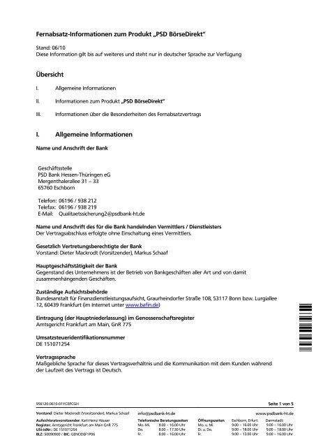 Fernabsatzinformationen Borsedirekt Psd Bank Hessen