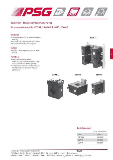 Stromwandler VSW41, ESW200, ESW75, ESW40 - psg-online.de