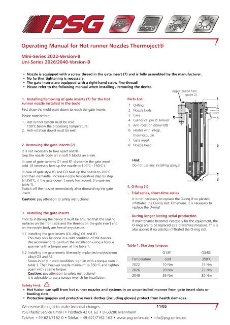 Operating Manual for Hot runner Nozzles Thermoject® - psg-online.de