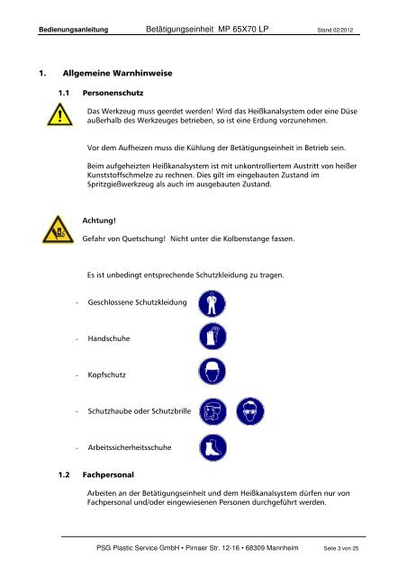 Betätigungseinheit MP 65x70 LP - psg-online.de