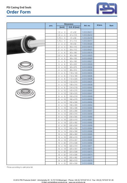 PSI Casing End Seals - PSI Products GmbH