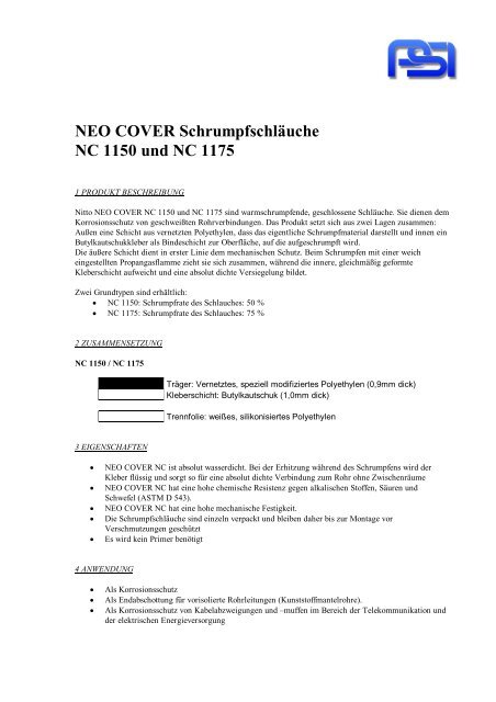 NEO COVER Schrumpfschläuche NC 1150 und NC 1175