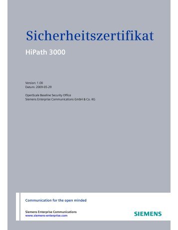 Sicherheitszertifikat - HiPath 3000 - PTC Telecom GmbH