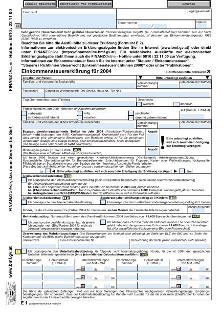 E 1 Einkommensteuererklarung 04 Formular