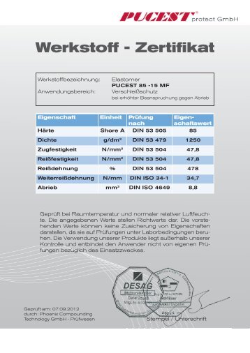 Werkstoff - Zertifikat - PUCEST Protect GmbH