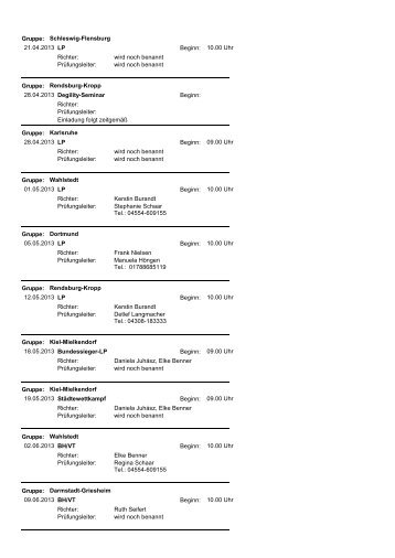 Sport Termine 2013 - (VDP) Gruppe Baden-Baden