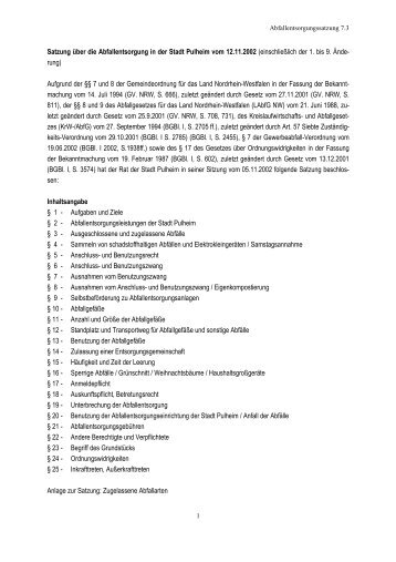7 3 Abfallentsorgungssatzung ab 15 10 2012 -  Stadt Pulheim