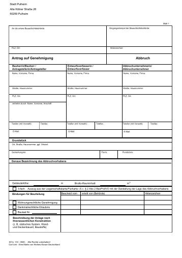 Antrag auf Abbruchgenehmigung(A) - Stadt Pulheim