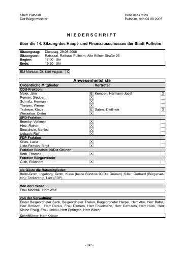 Niederschrift 29.08.2006 - Stadt Pulheim