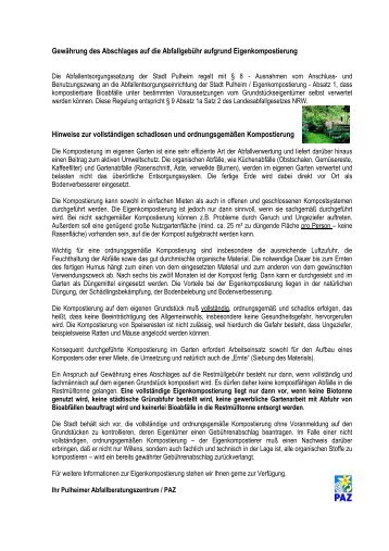 Antrag und Erläuterungen zur Eigenkompostierung ... - Stadt Pulheim