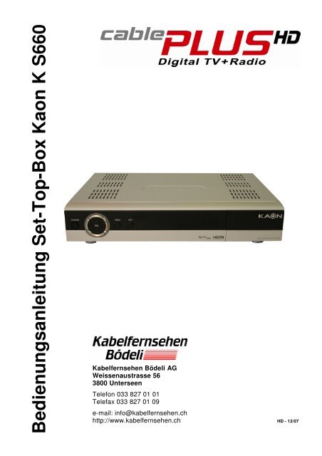 Bedienungsanleitung Set-Top-Box Kaon K S660 - Kabelfernsehen ...