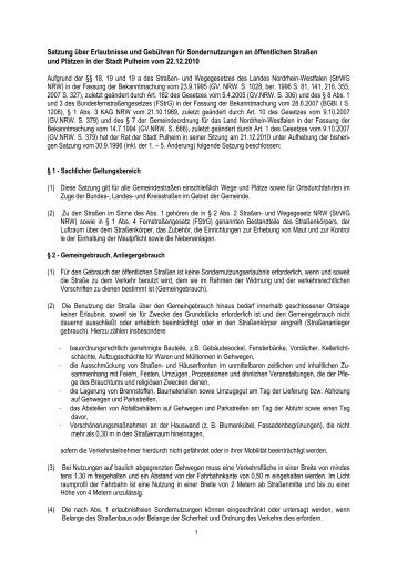 Satzung über Erlaubnisse und Gebühren für ... - Stadt Pulheim