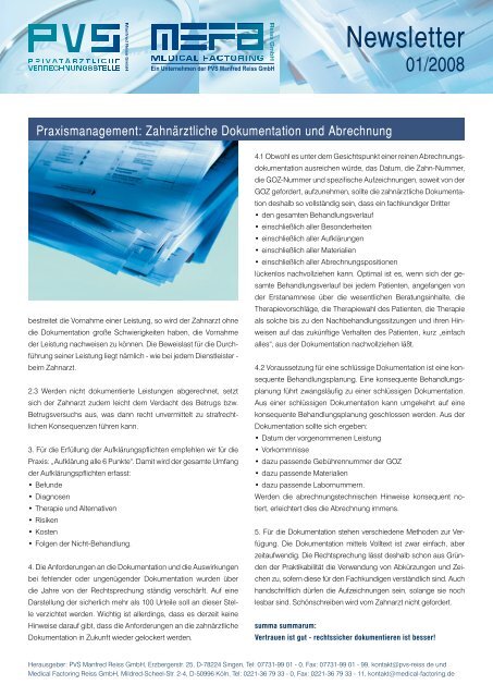 Newsletter 01/2008 - PVS-MEFA Reiss GmbH