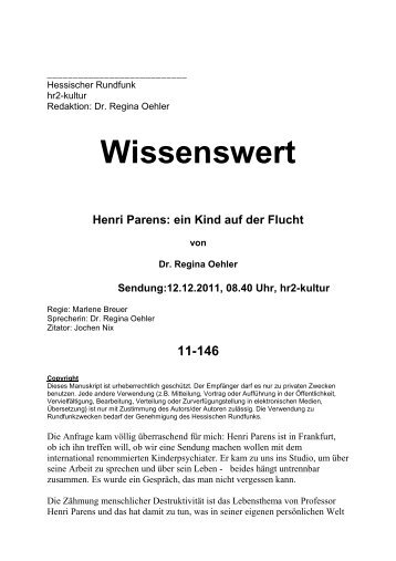 Wissenswert Henri Parens: ein Kind auf der Flucht