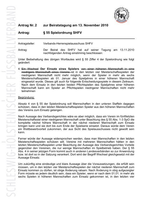 Antrag Nr. 2 - § 55 Spielordnung SHFV