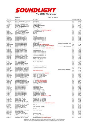 PREISLISTE Distributor-Jan-2010 - Showlight AG