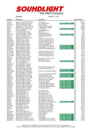 Preisliste - Showlight AG