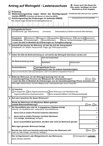 Antrag auf Wohngeld - Lastenzuschuss - Siegburg