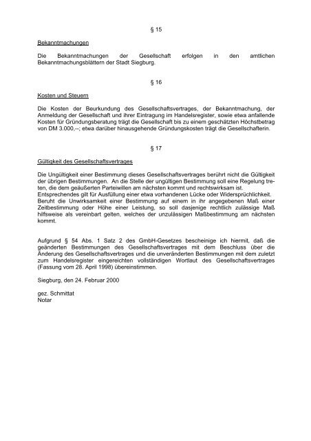 Gesellschaftsvertrag Stadtentwicklungsgesellschaft (pdf) - Siegburg