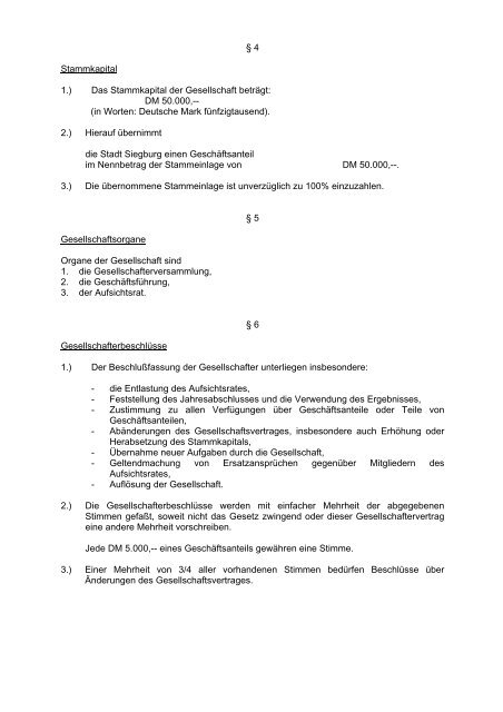 Gesellschaftsvertrag Stadtentwicklungsgesellschaft (pdf) - Siegburg