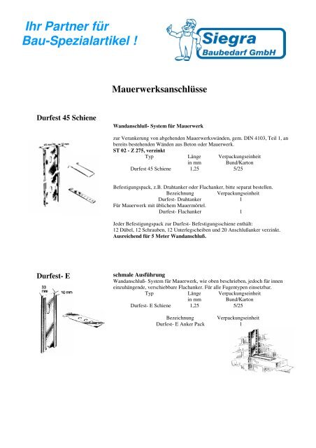 Maueranschlüsse Ankerschienen