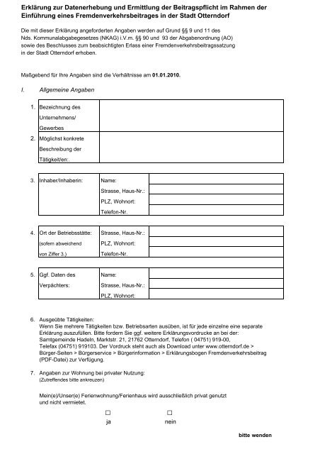 Erklärungsbogen Fremdenverkehrsbeitrag