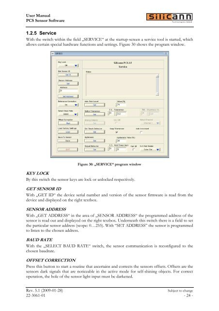 Software manual for  use with color sensors of the Series - Silicann