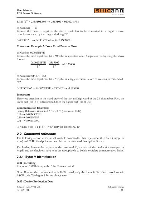 Software manual for  use with color sensors of the Series - Silicann