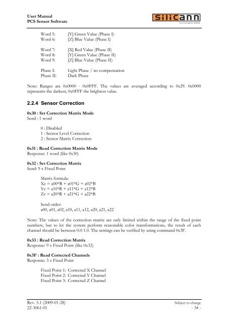 Software manual for  use with color sensors of the Series - Silicann