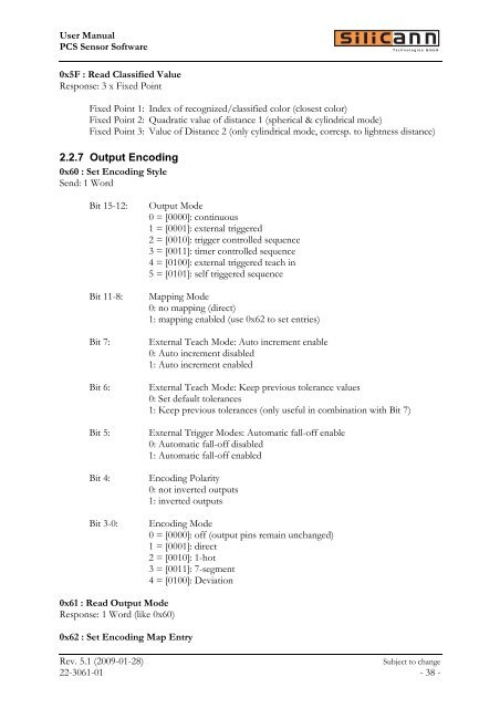 Software manual for  use with color sensors of the Series - Silicann