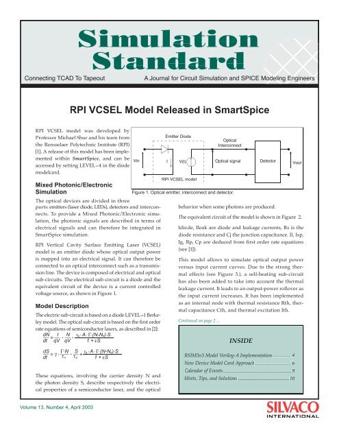 RPI VCSEL Model Released in SmartSpice - Silvaco