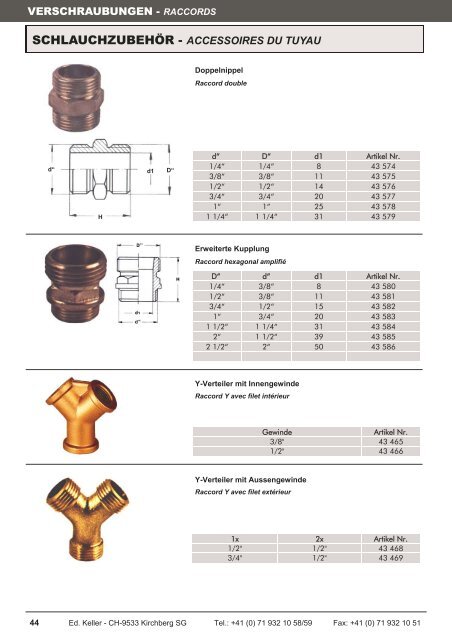 ACCESSOIRES DE TUYAU - Ed. Keller AG, Kirchberg