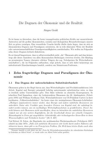 Die Dogmen der¨Okonomie und die Realität - Bernd Senf