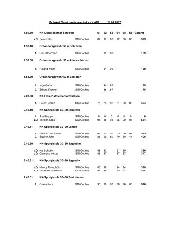 Kreismeisterschaften KK + GK  + Bogen 2007 - SGI Cottbus